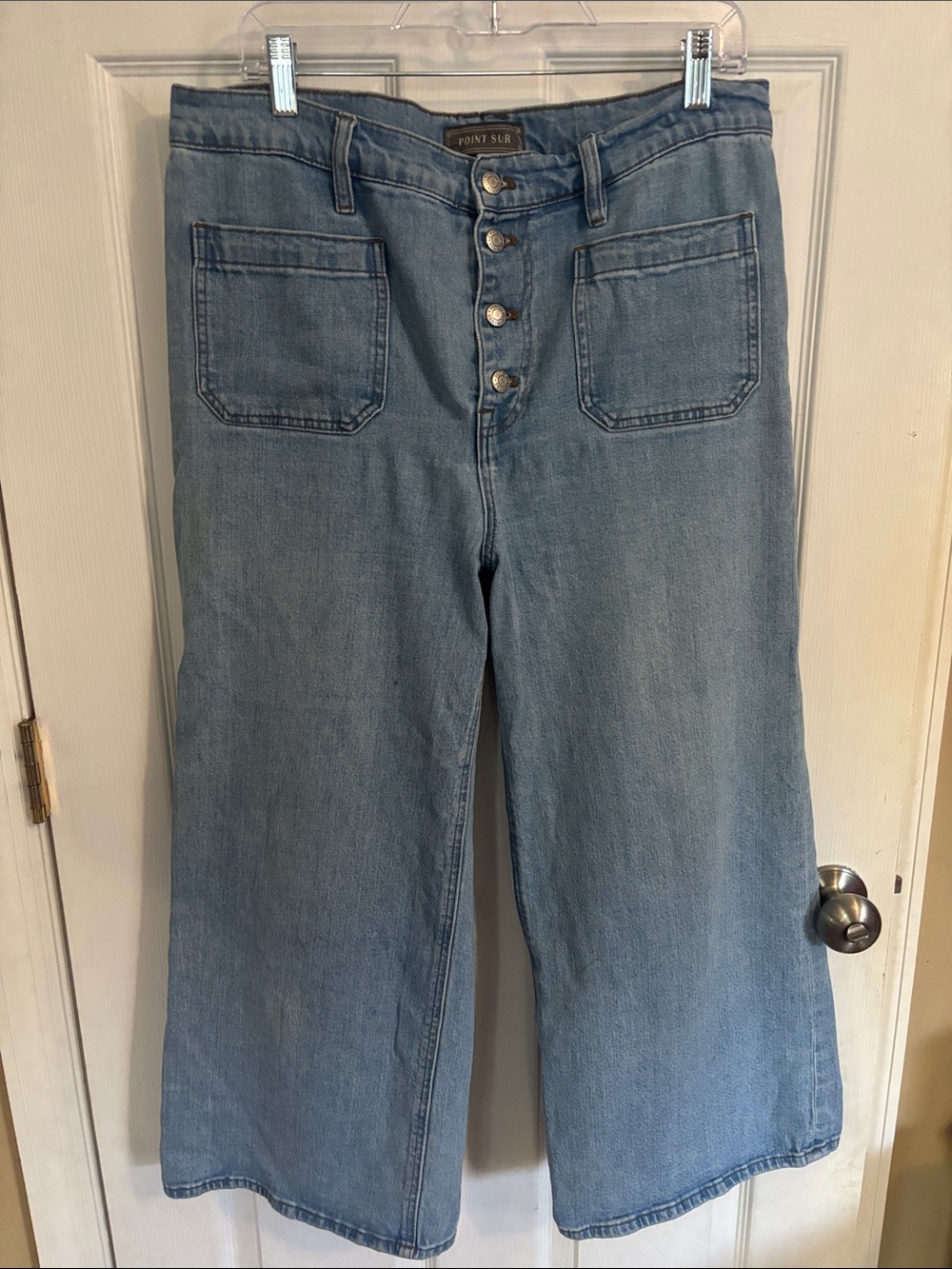 Point Sur Light Wash Wide-Leg Cropped Button-Fly Jeans